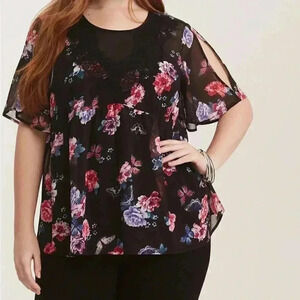 Torrid Size 2 lace, sheer floral butterfly shirt